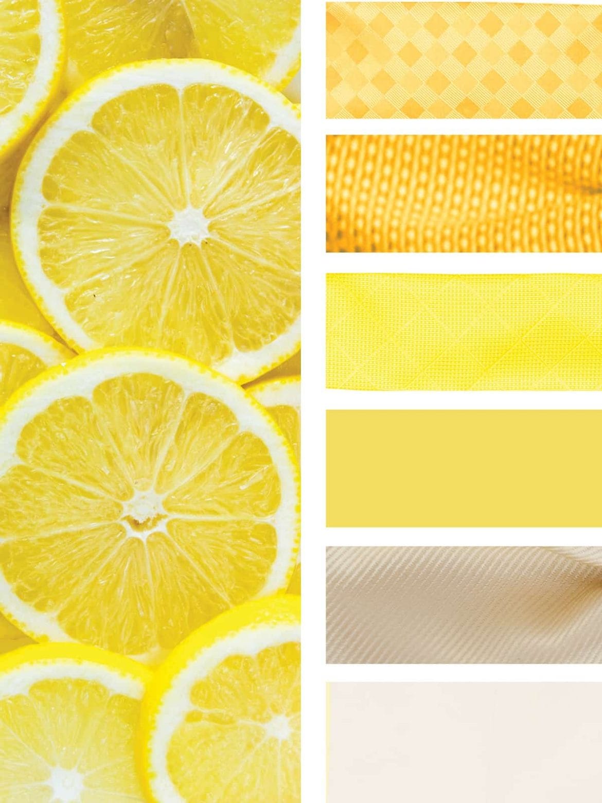 A vibrant collage of lemon slices and yellow fabric, perfect for a summer picnic or citrus-themed event.