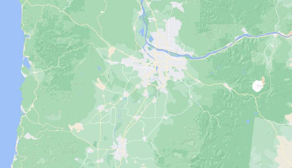 A map showing the location of Portland, Oregon with a suit rental option.