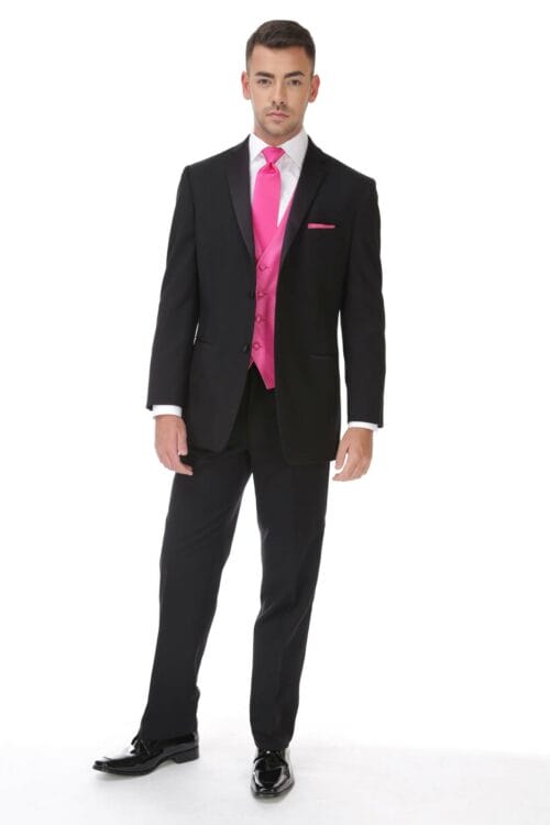 After Six Roma Black Tuxedo – Classic Notch Lapel Black Tuxedo for Weddings & Formal Events.