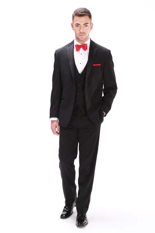A man in an After Six Troy rental with a red bow tie.