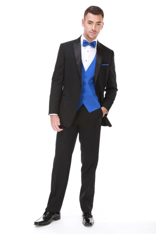 A man in an Allure Charcoal, available for tuxedo rental.