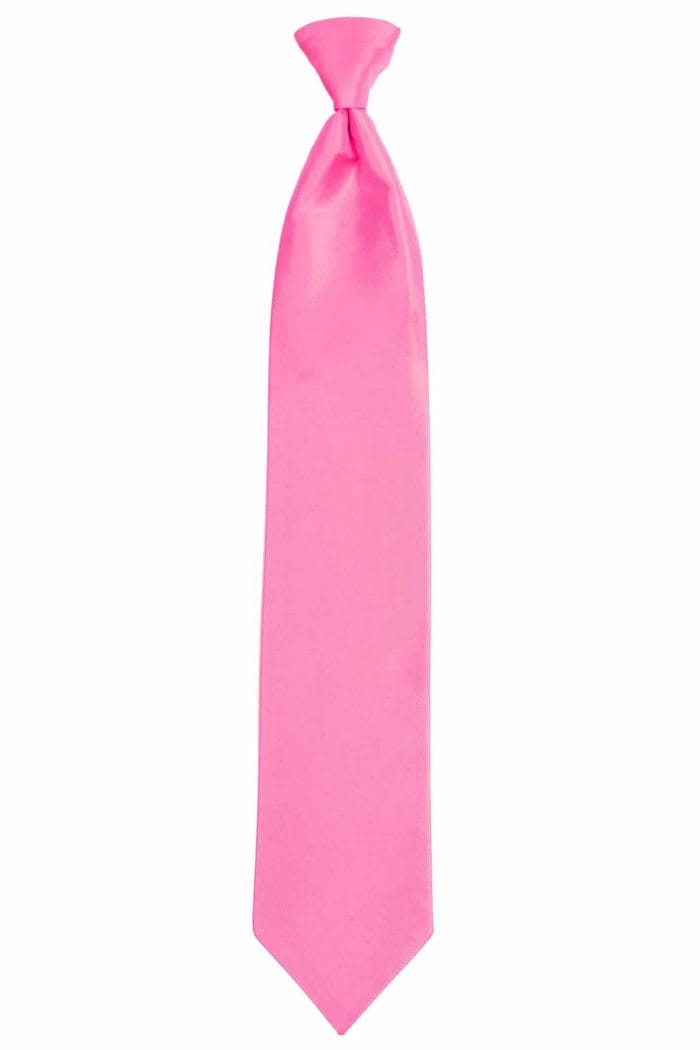 A pink tie on a white background, perfect for tuxedo rental.