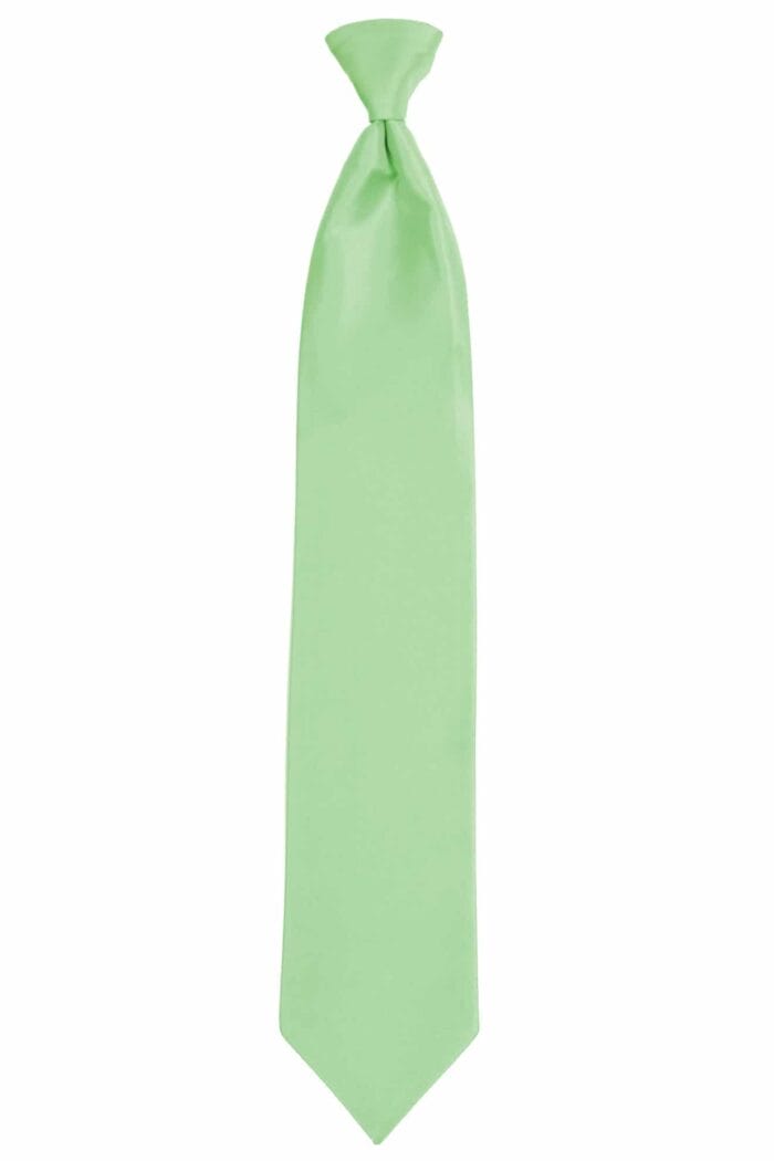 A green necktie on a white background, perfect for tuxedo or suit rental.