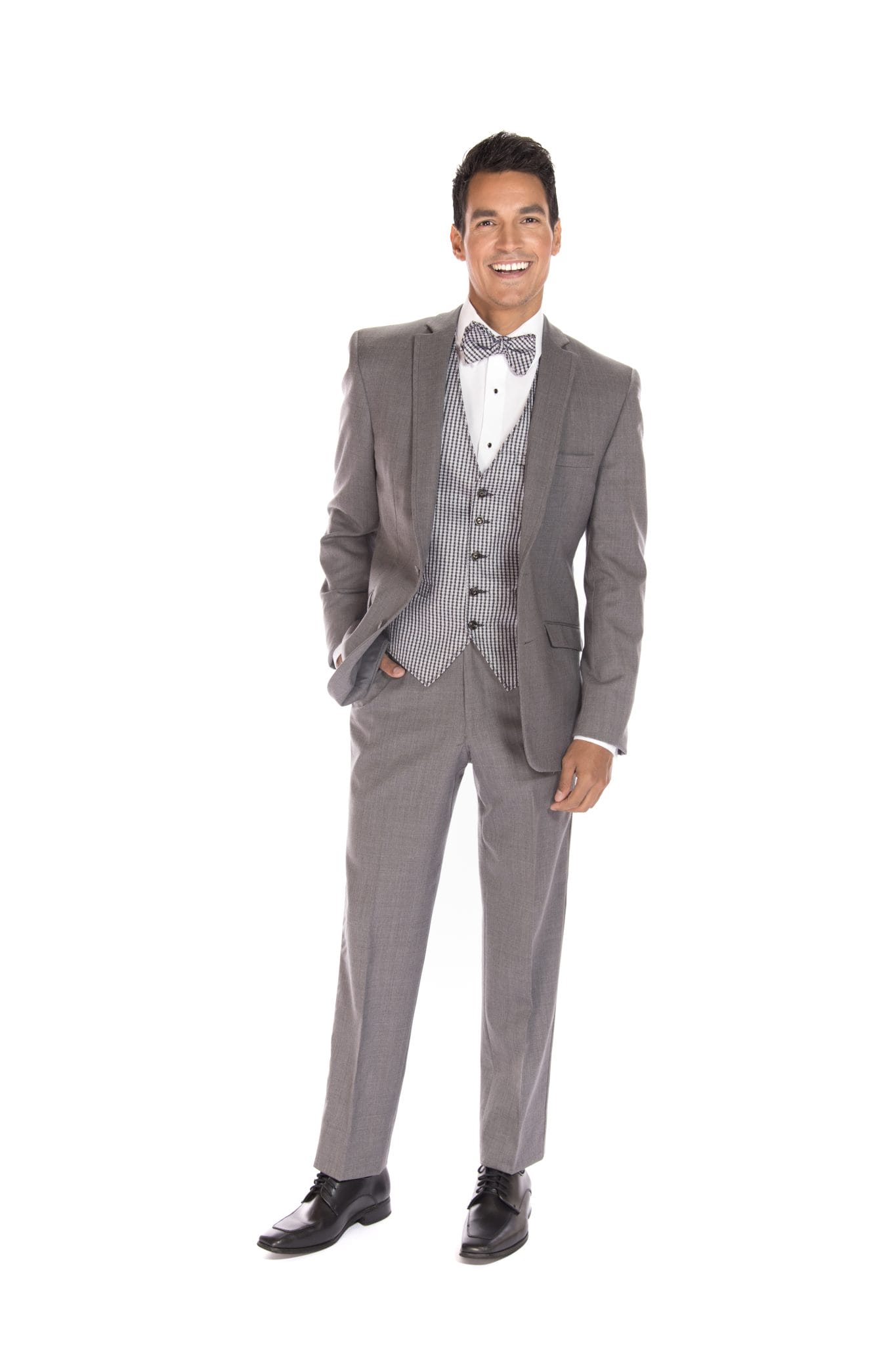 A sleek Moda Smoke Grey Suit with a framed notch lapel and tailored fit